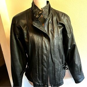 Wilsons leather jacket moto details black sz medium lined good condition